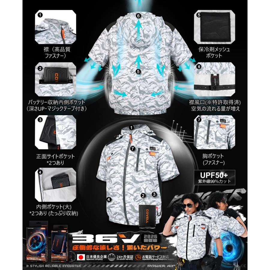 空調冷風服 2026年新商品 空調ウエア 36V超高出力 8V〜36Vまで調整可能