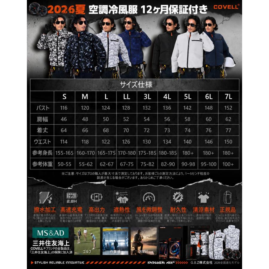 空調冷風服 2026年新商品 空調作業服 36V超高出力 8V〜36Vまで調整可能