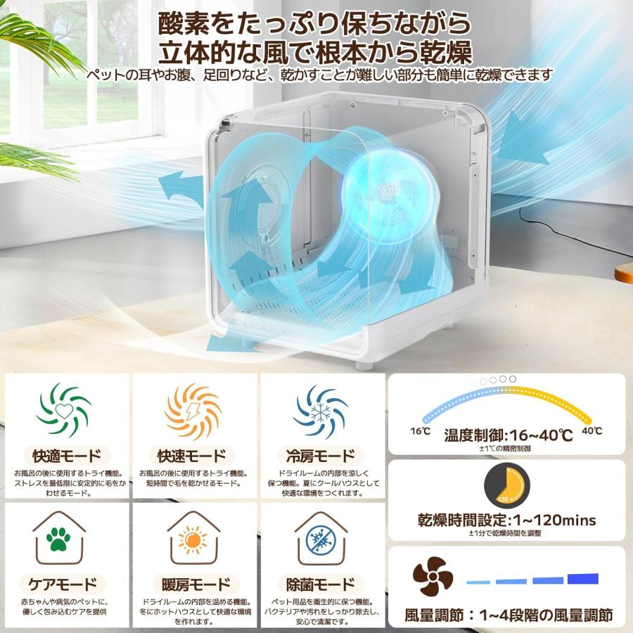 ペットドライルーム ペットドライヤー 業界最大80L容量 ペット乾燥機