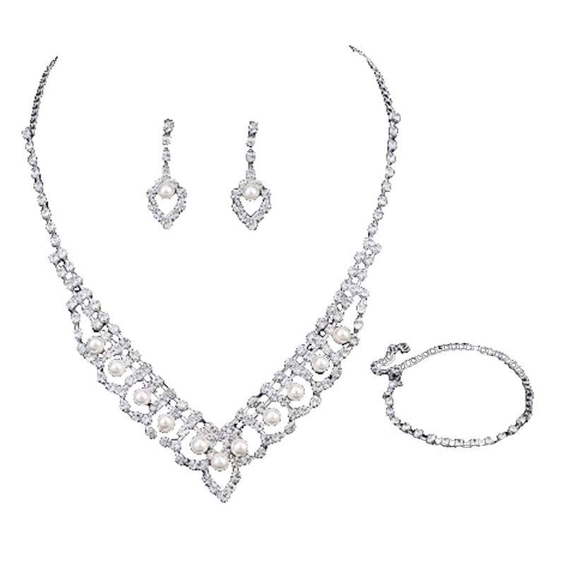 KimBerley 4点 セット ウェディング ネックレス ピアス ブレスレット 指輪 ブライダル 結婚式 ラインストーン パール リング
