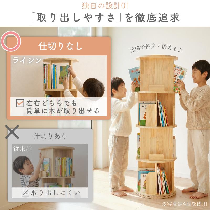 （レビュー投稿で2年保証） ライシン 回転式本棚 2段 3段 4段 5段 A4 図鑑 絵本 子ども 回転 本棚 |  | 05