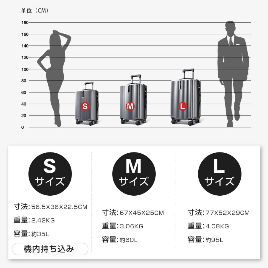 スーツケース キャリーバッグ キャリーケース 軽量 大型 耐衝撃最強 3-7日用 TSAロック 泊まる 修学旅行 海外旅行 出張 国内旅行 S M L 3カラー 送料無料｜lzgp｜22