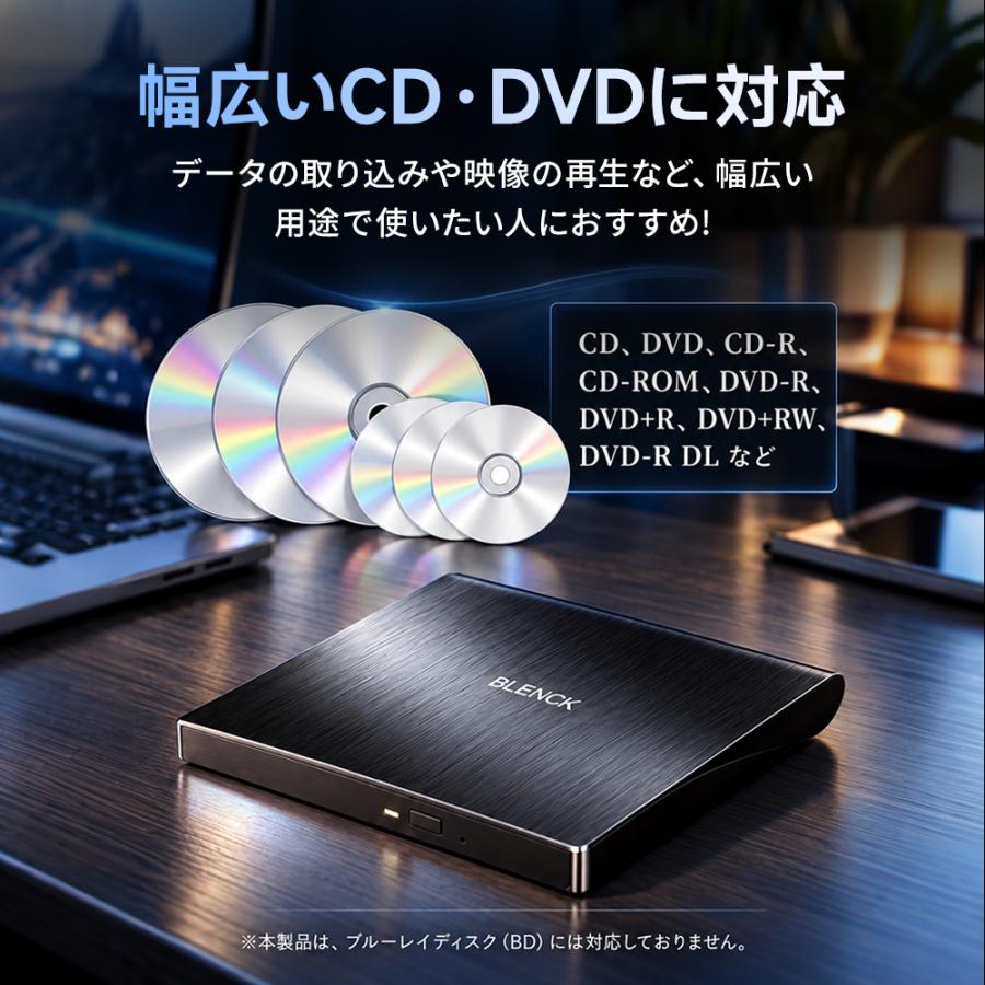DVDドライブ 外付け USB3.0 ポータブルドライブ CD/DVDプレイヤー CD