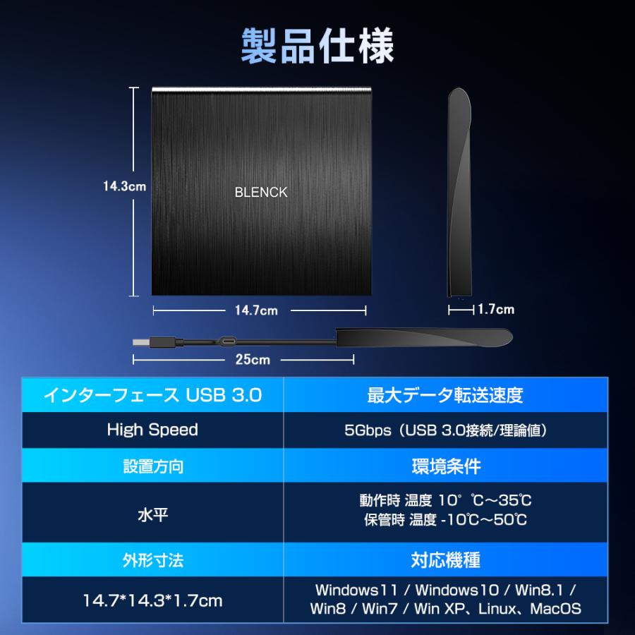 DVDドライブ 外付け USB3.0 ポータブルドライブ CD/DVDプレイヤー CD