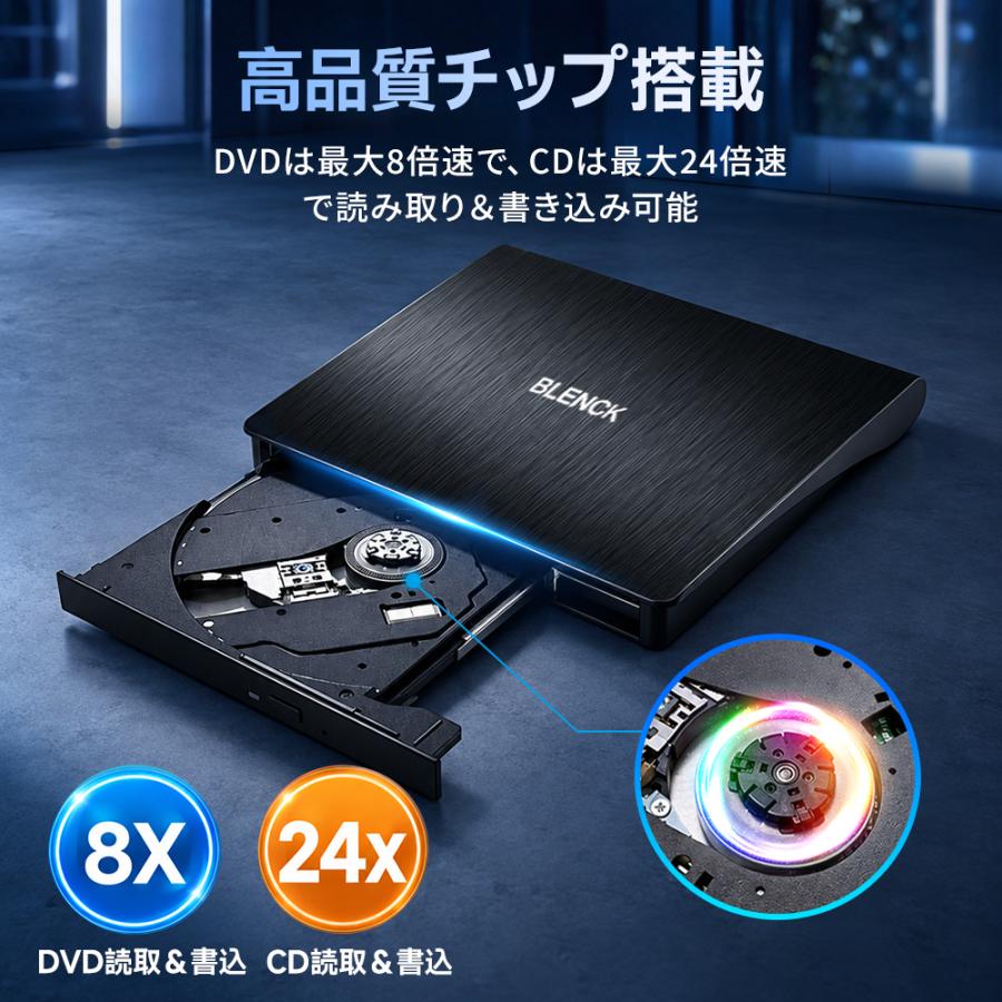DVDドライブ 外付け USB3.0 ポータブルドライブ CD/DVDプレイヤー CD