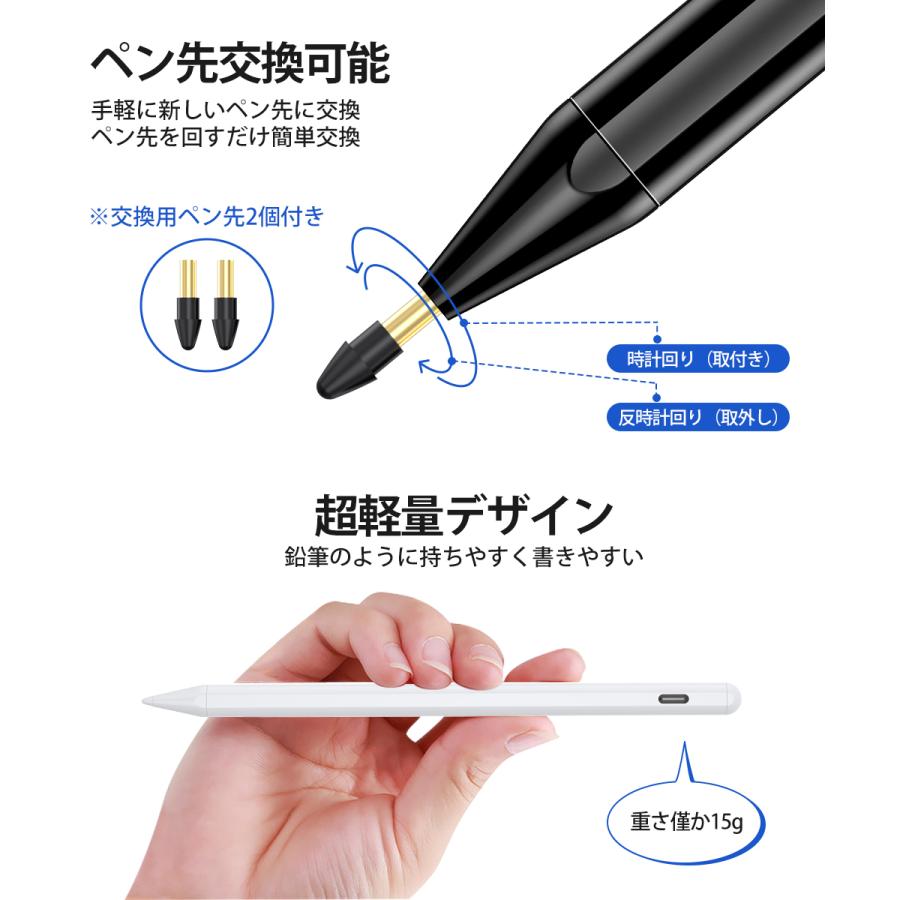 【iPad専用 誤操作防止】 タッチペン iPad 極細 iPadシリーズ対応 超高感度 高精度センサー付き 軽量 自動電源OFF 替え芯2個付き スタイラスペン 仕事｜lzgp｜10