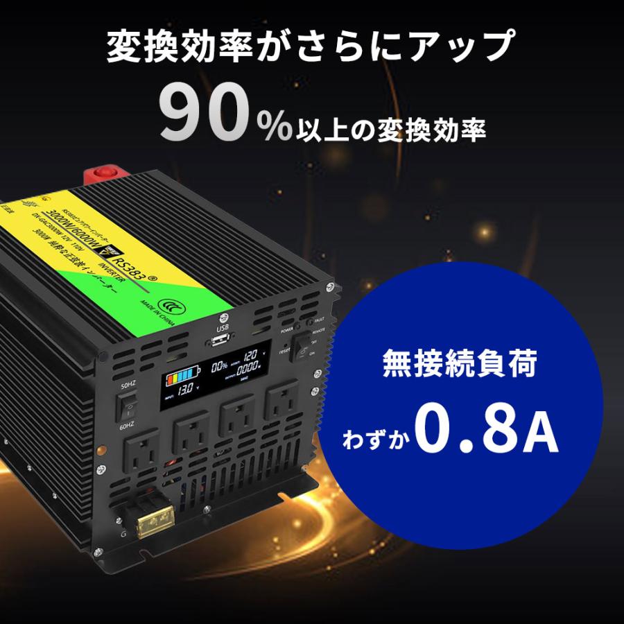 送料無料 インバーター 3000W/最大6000W 正弦波 12V直流電力 DCAC100V交流電力 カーインバーター 車載インバーター 直流 交流 発電機 発電 USBポート付き USB｜lzgp｜08