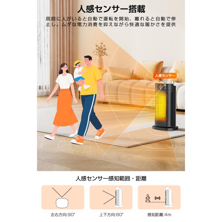 セラミックヒーター 人感センサー 速暖 小型 1秒即暖 1200W ファン