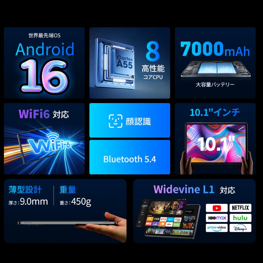 Android 16 タブレット 10.1インチ 安い 大画面 Wi-Fiモデル Bluetooth