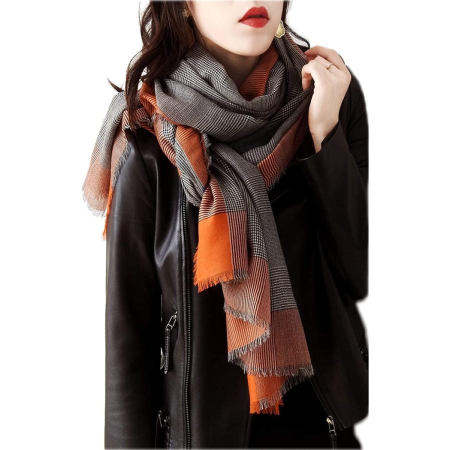 新しい到着 最高級カシミヤ 100 マフラー レディース ストール 大判 スカーフ チェック 暖かい 防寒 冷房対策 オレンジ色 国内配送 Teslaimagem Com Br