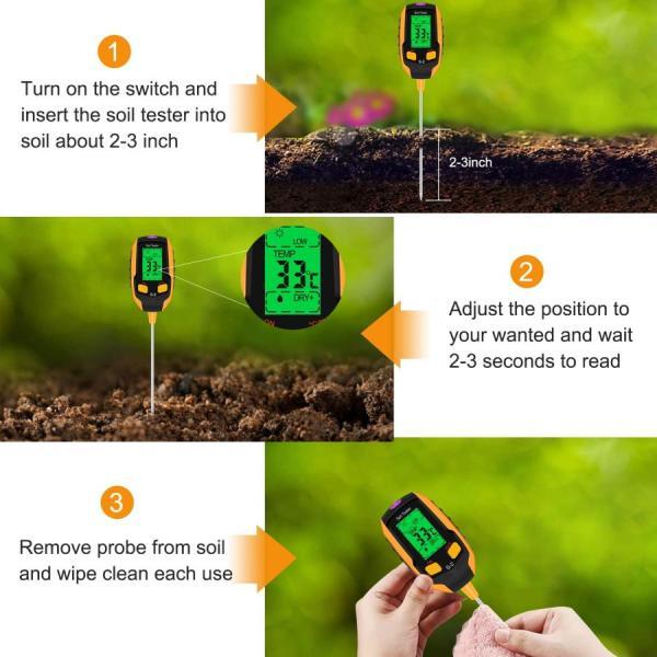 in 土壌pHメーター 土壌酸度計 pH 光 屋外植物兼用 LEDスクリーン付き 屋内 土壌検査 温度 水分計測器 農業 デジタル式 園芸 通販 