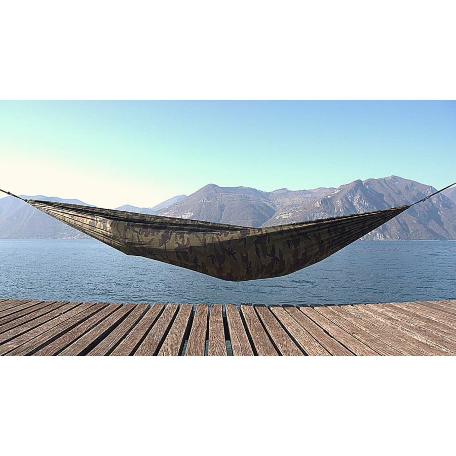 BUSHMEN travel gear ブッシュメン 軽量 屋外用 ハンモック Hammock-CAMO with carabiners 迷彩 カラビナ 2個付 速乾 完全防水 耐荷重 200kg パラシュート｜m-and-agency｜06