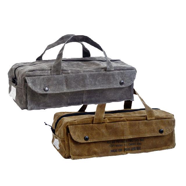 POST GENERAL ポストジェネラル WAXED CANVAS TOOL BAG BOXY ワックスドキャンバス ツールバッグ ボクシー 全2色 グレー ブラウン BBQ バーベキュー アウトドア｜m-and-agency