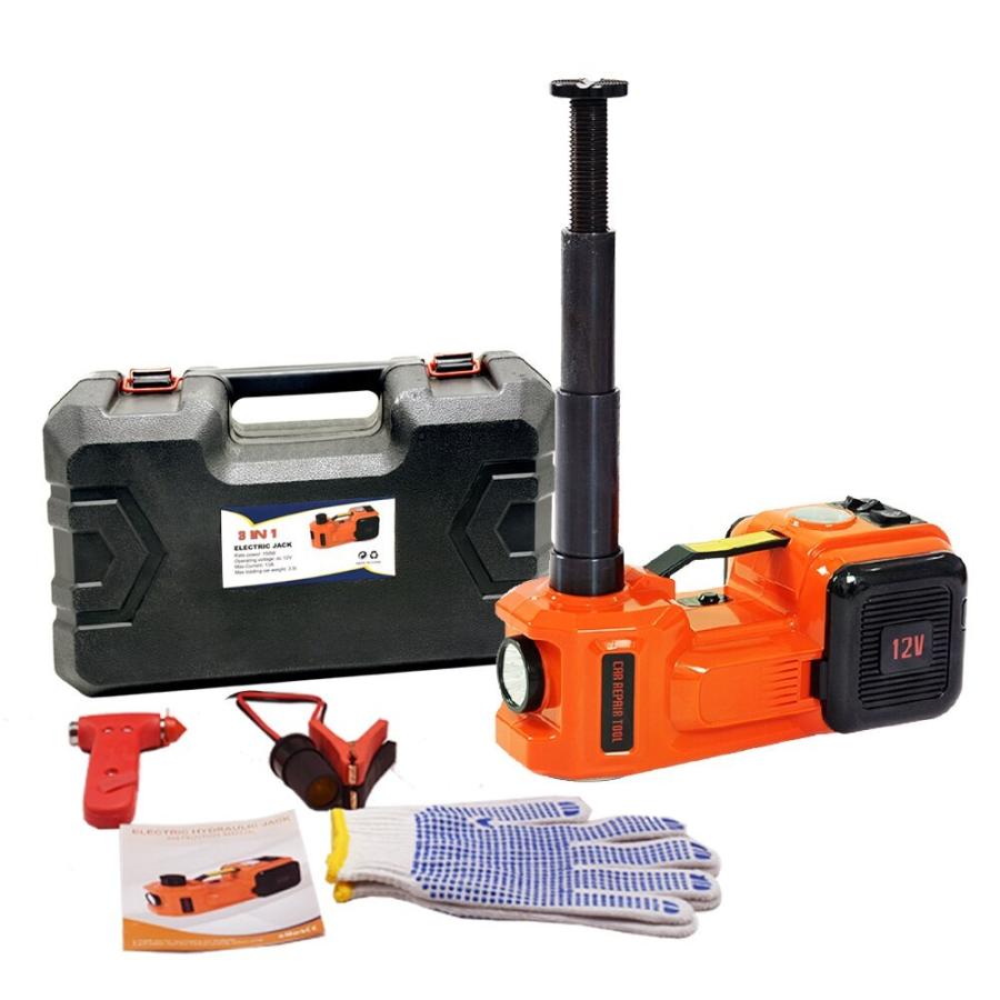 ジャッキ 油圧式 車 タイヤ交換 電動 12V 5トン 45cm タイヤ リフティング タイヤ ポンプ 懐中電灯 安全 ハンマー