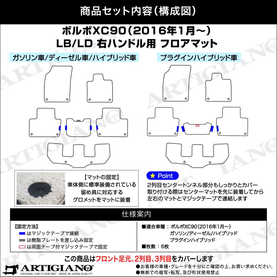 ボルボ（VOLVO） XC90 LB/LD系 フロアマット 右ハンドル用 2016年1月