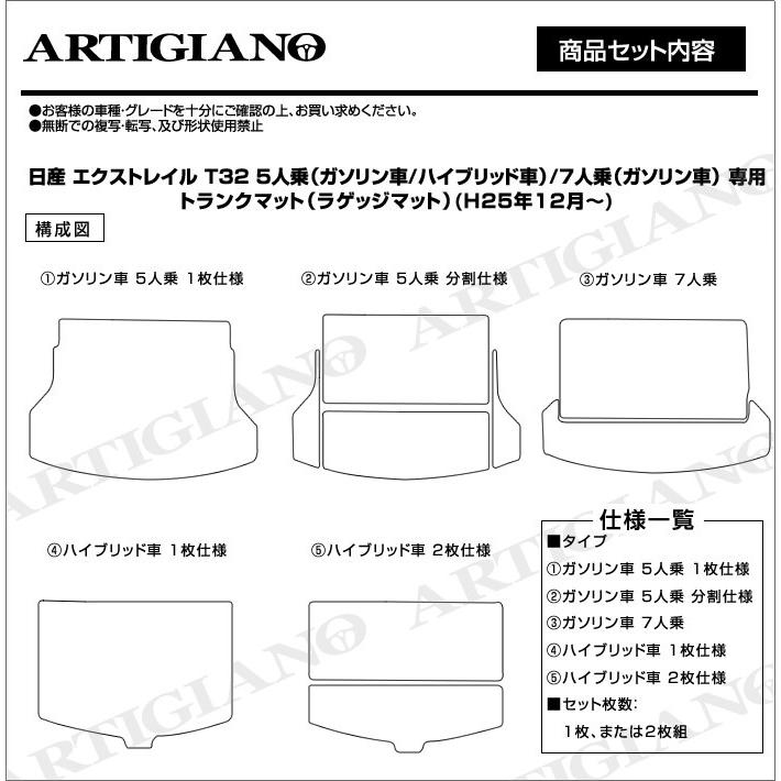 エクストレイル T32 ガソリン/ハイブリッド 5人乗/7人乗 トランクマット(ラゲッジマット) ラバー製 防水 撥水｜m-artigiano｜12