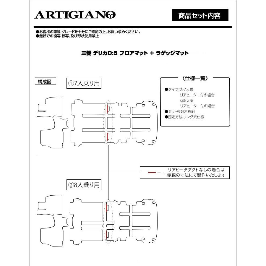 デリカ D5 フロアマット ラゲッジマット ラバー製 ゴム 防水 撥水性｜m-artigiano｜03