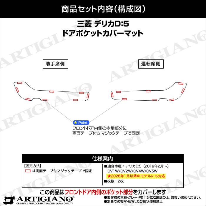 三菱（MITSUBISHI） デリカD5 ドアポケットカバーマット ラバー製 ゴム