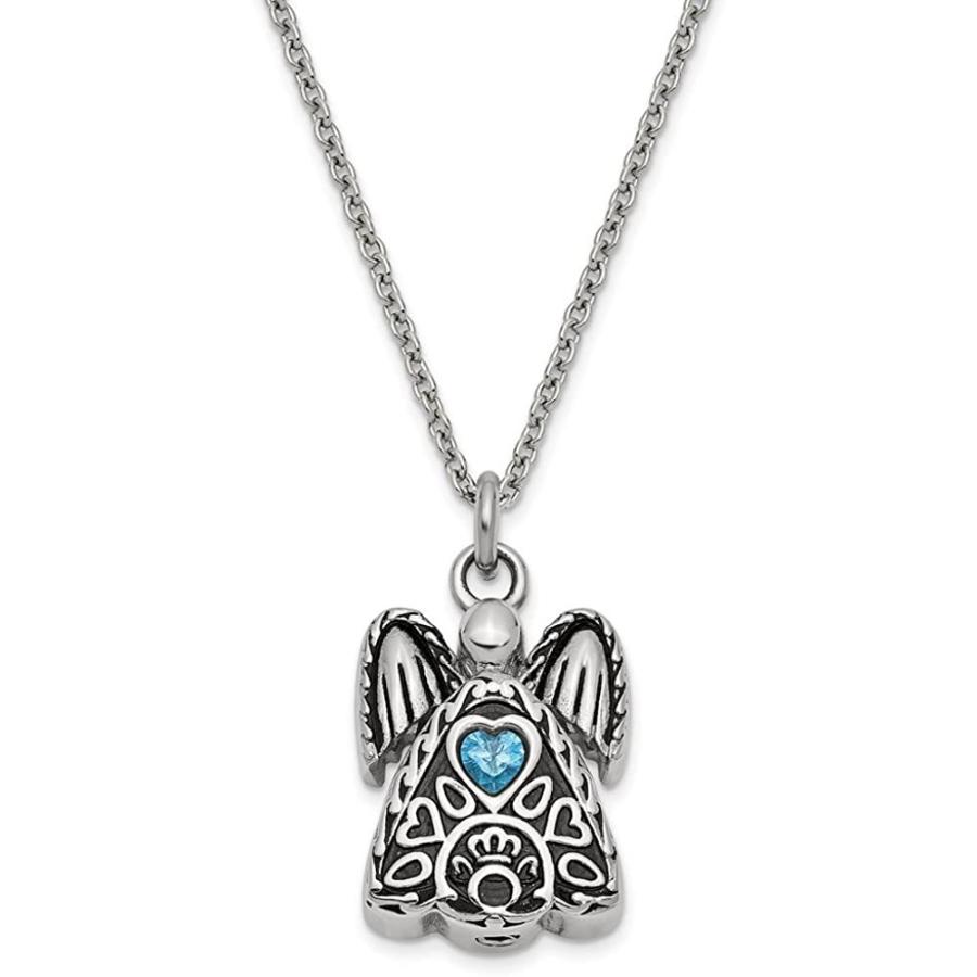 Stainless Steel December with CZ Cubic Lobster Zirconia Birthstone Vintage Antiqued Angel Ash Holder Chain Pendant Stainless Steel December with CZ Cubic Lobster Zirconia Birthstone Vintage Antiqued Angel Ash Holder Chain Pendant