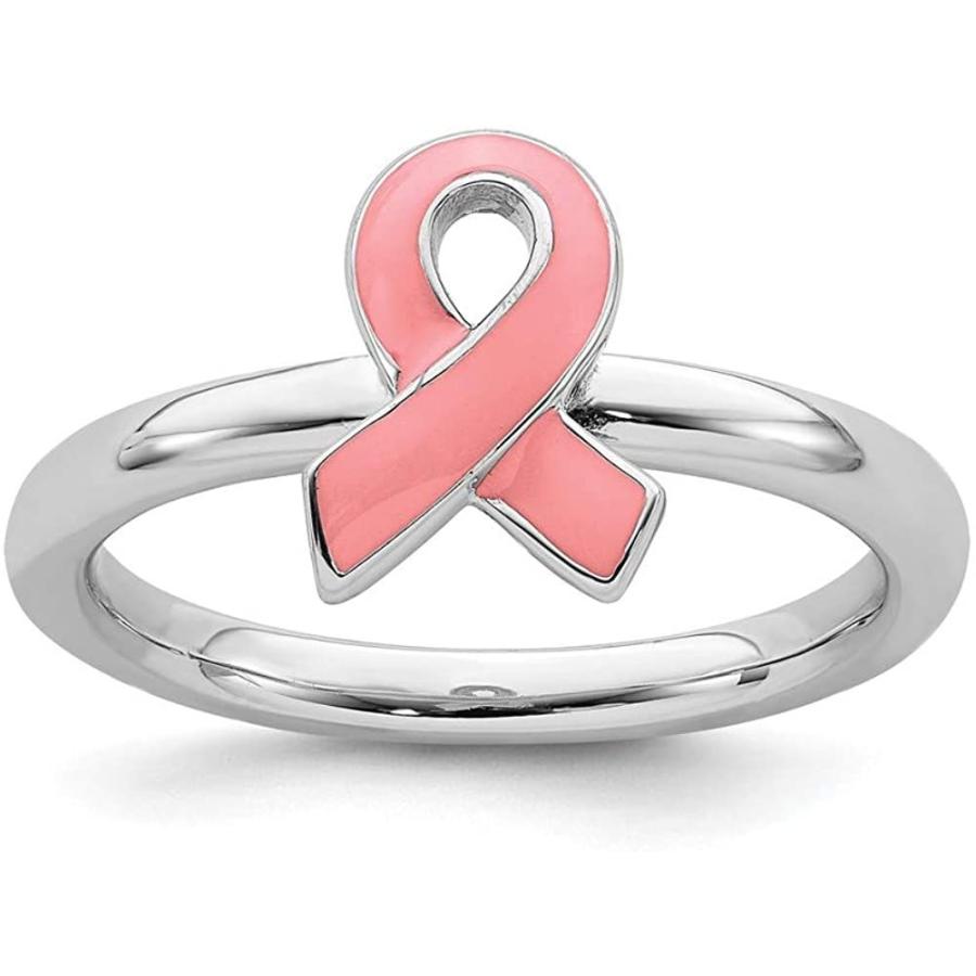 Solid 925 Sterling Silver Stackable Pink Enameled Awareness Ribbon Ring Eternity Band Size 5　並行輸入品