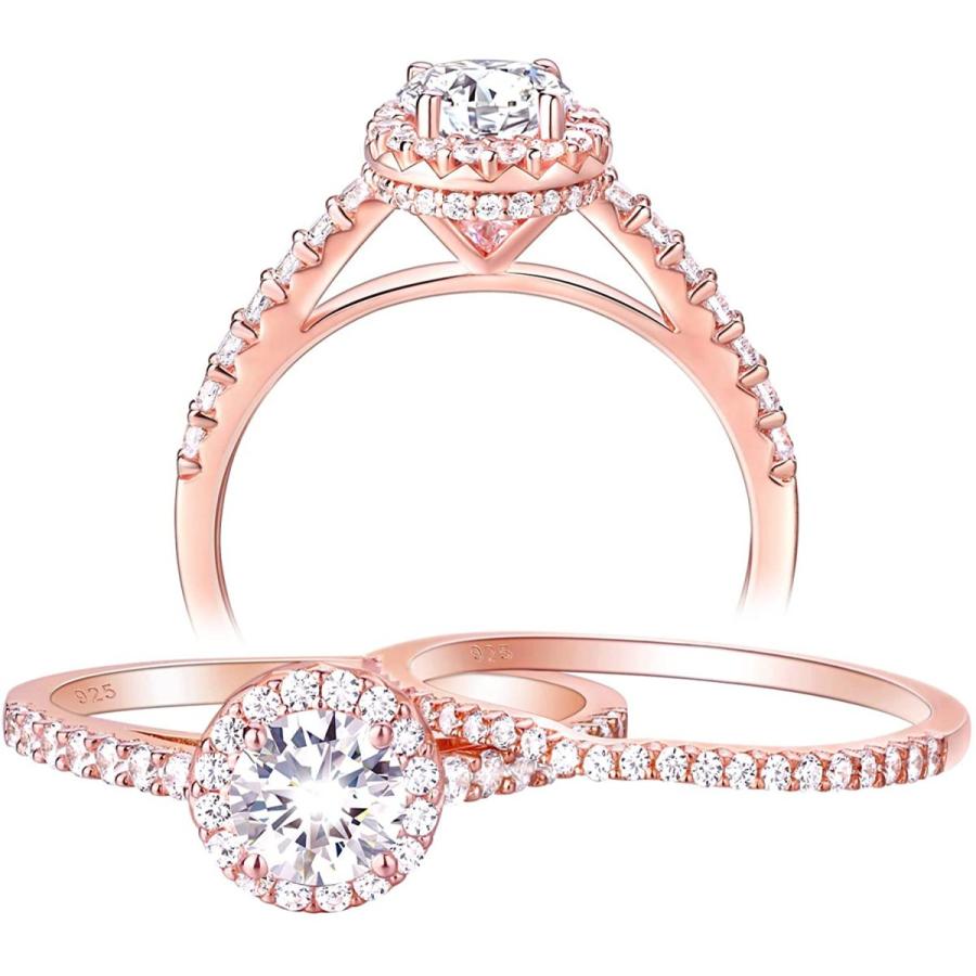 生まれのブランドで Set Ring Engagement Women for Rings Wedding Newshe Rose 8.5　並行輸入品 Size Halo Cz 1.3Ct Silver Sterling Gold その他財布、帽子、ファッション小物