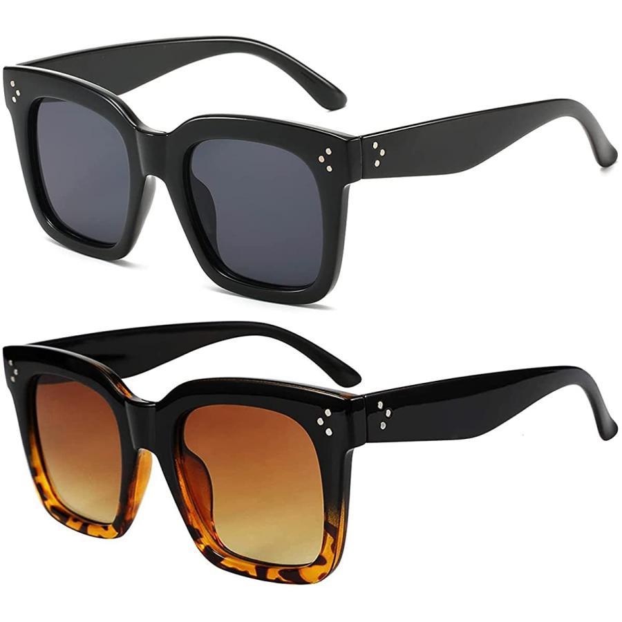 Tramean Trendy Oversized Square Sunglasses for Women Boyfriend Style Flat Top Shades  2Pack　並行輸入品