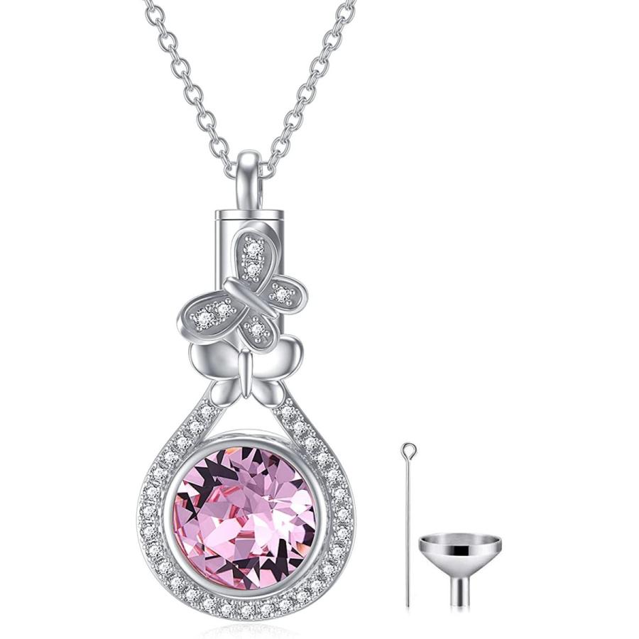 遺灰用骨壺ネックレス スターリングシルバー 蝶 火葬ジュエリー メモリアルペンダント ピンク誕生石クリスタル付き 並行輸入品 6aa3xapozb 財布 帽子 ファッション小物 Tecnonautasbolivia Com