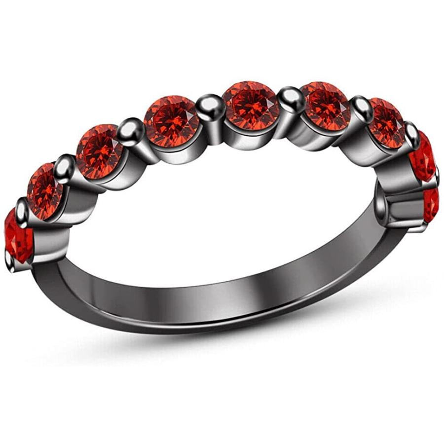 非常に高い品質 ABHI Created Round Cut Red Garnet 925 Sterling Silver 14K Black Gold Over Diamond Wedding Band Ring for Women　並行輸入品 その他財布、帽子、ファッション小物