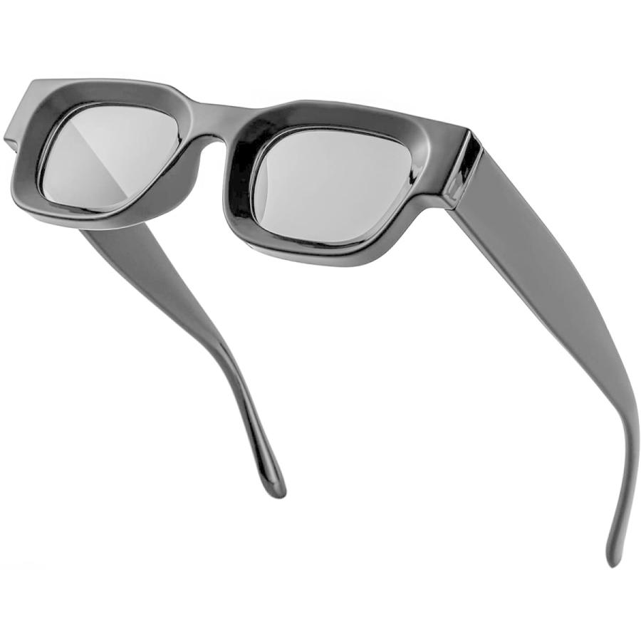 【時間指定不可】 Square Thick EYLRIM Frame Black/Grey)　並行輸入品 Protection(A1 UV400 Sunglasses Polarized Rectangle Chunky Men Women for Sunglasses その他財布、帽子、ファッション小物