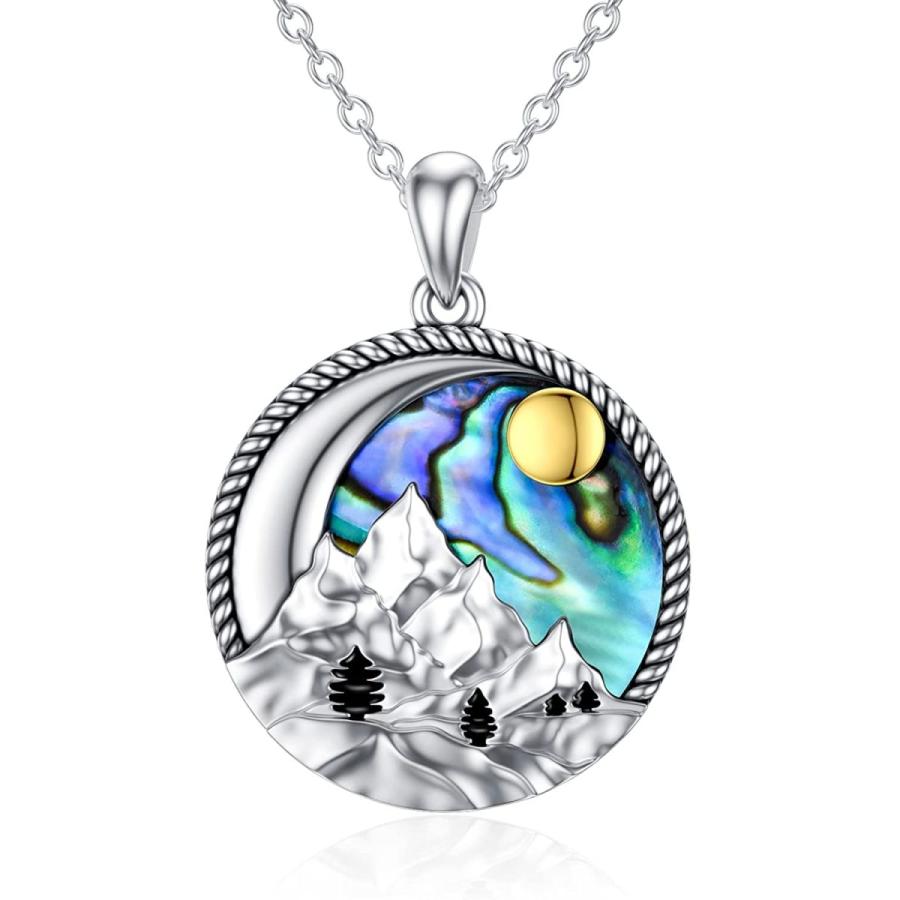 マウンテンネックレス 925 スターリングシルバー アワビ キャンパー 女性用 その他財布 帽子 ファッション小物 自然 山脈 ペンダント サンセット 月と松の木 ジュエリー キ スキーヤー ペンダント Hfayb09wy5mxdsk M Blooming ハイカー キャンパー ジャパン公式オンライン