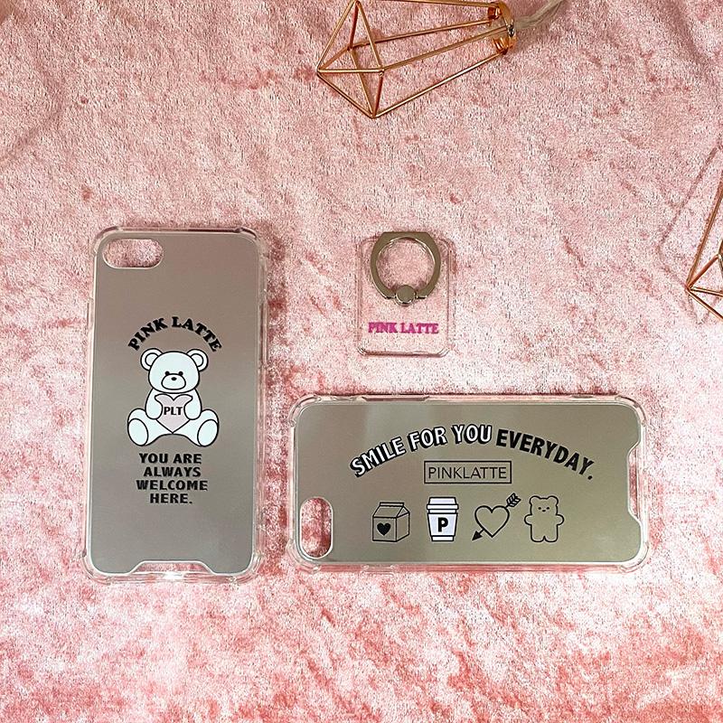 スマホケース iPhone SE3 SE2 8 7 6s 6 PINK-latte ピンクラテ TPU くま ハート ベア  クリア 透明 ミラー スマホリング付 ブランド ケース｜m-channel｜04