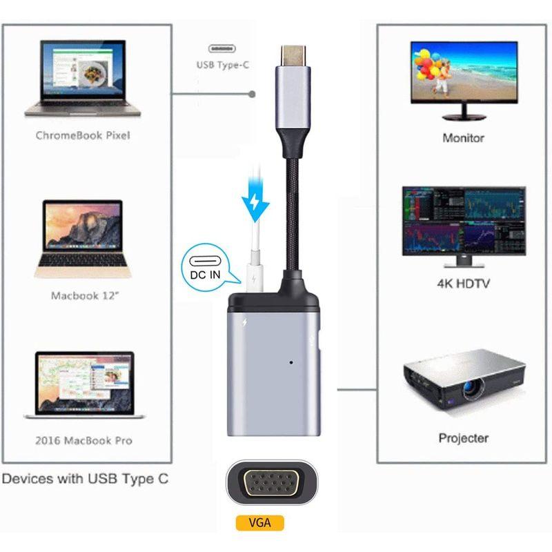 Xiwai USB-C Type C - VGA RGB コンバーター HDTV アダプター 60hz 1080p メス PD電源ポート付き｜m-choiceplaza｜04