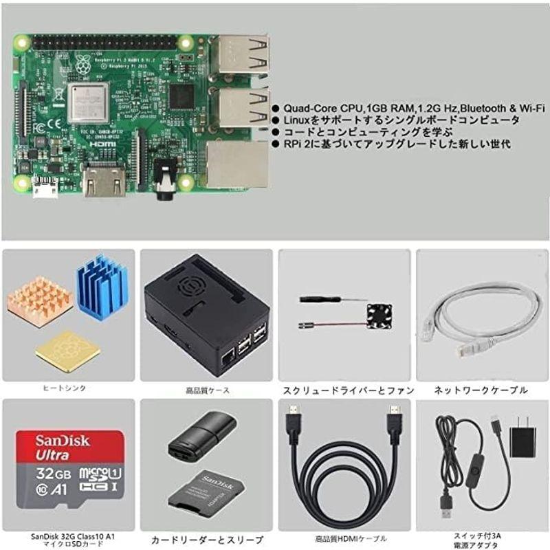 Raspberry Pi 3 Model B ラズベリーパイ3B 32GB microSDカード/5V/3A スイッチ付き電源/HDMIケー｜m-choiceplaza｜02
