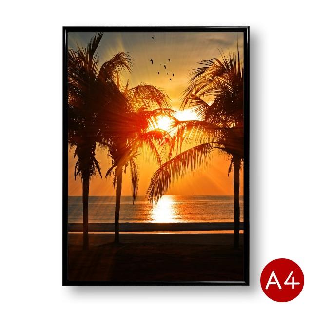 ミニマリストアート 太陽と自然 A4 A4ポスター ヤシの木に沈む夕日 マットコート紙 インテリア 自然 景色