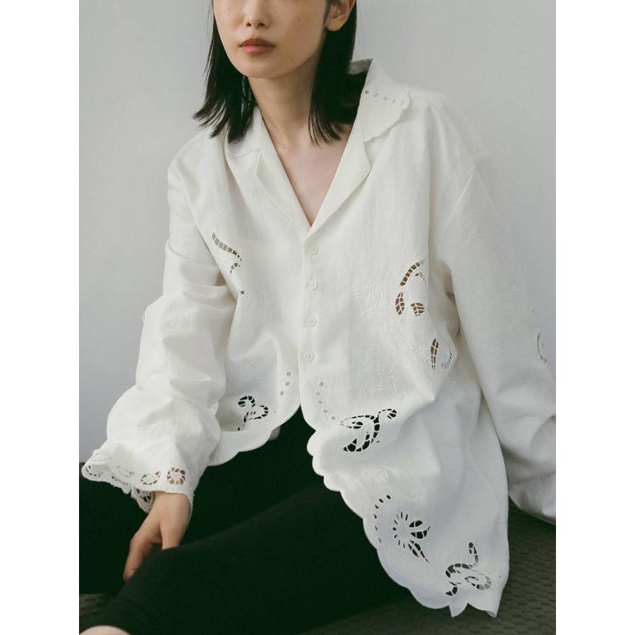 anuke 刺繍入りホワイト長袖シャツ anuke（アンヌーク） 即日発送 Cutwork Opencollar Shirts 62610418