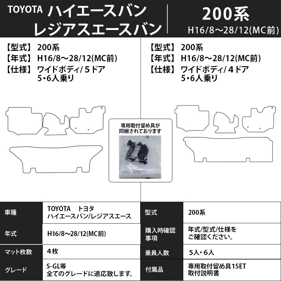 フロアマット　トヨタＴＯＹＯＴＡ　ハイエースバン/レジアスエースバン　200系　16/8〜28/12（ＭＣ前） 5/6人乗り　カーマット 抗菌 消臭 　エクセレントタイプ｜m-k-m-k｜04