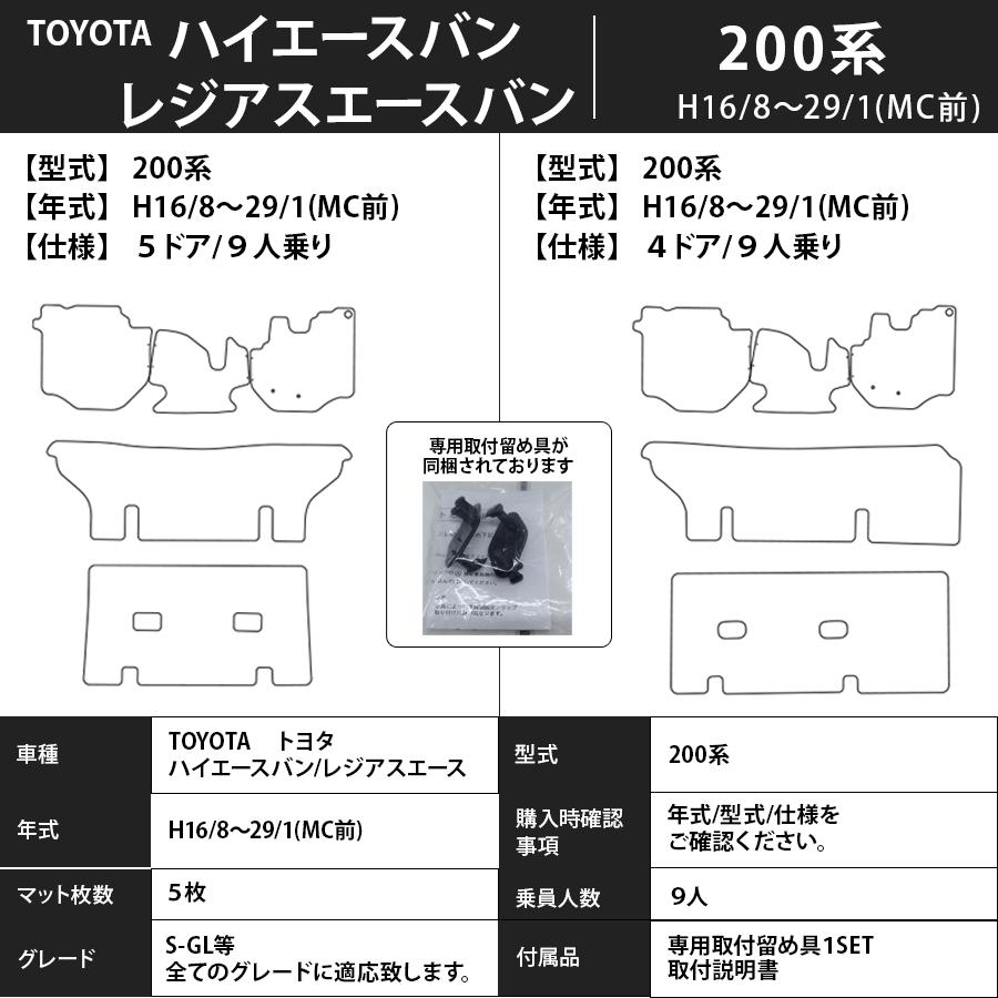 フロアマット　トヨタＴＯＹＯＴＡ　ハイエースバン/レジアスエースバン 200系　16/8〜ＭＣ後にも対応　9人乗り　カーマット　抗菌　消臭　スタンダードタイプ｜m-k-m-k｜03