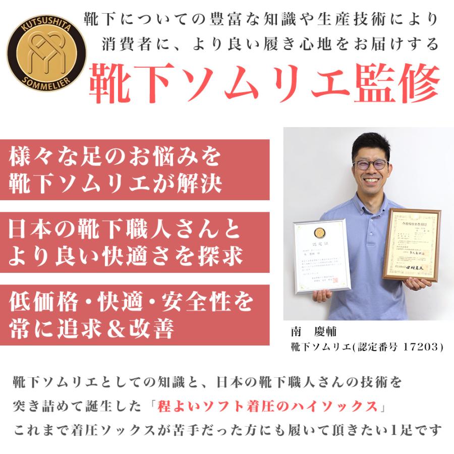 着圧 靴下 ソックス レディース 3足組 ハイソックス 日本製 綿混 綿素材 立ち仕事 ふくらはぎ むくみ おしゃれ ひざ下 膝下 黒 白 飛行機 夏用 日中 | エムアンドエム | 04