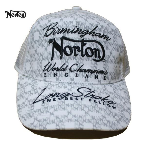 Norton メッシュキャップ モノトーンロゴ総柄CAP 222N8702 ホワイト ノートン バイカー｜m-market-web