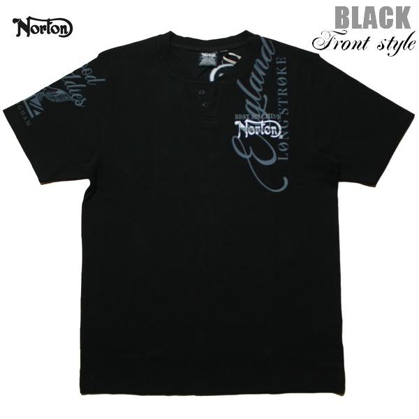 Norton Tシャツ  畝刺繍テレコヘンリーネックTEE 232N1020 ノートン バイク バイカー 黒 ブラック｜m-market-web｜02