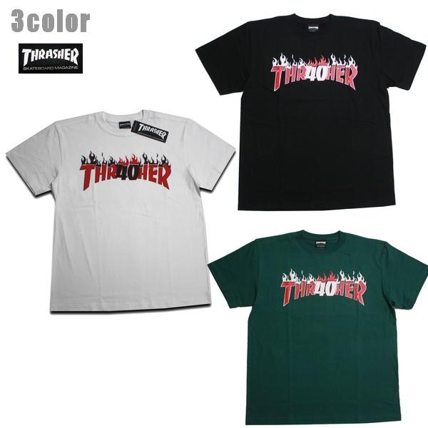 THRASHER Tシャツ 40Flame S/S TEE TH91298 スラッシャー ホワイト  ブラック グリーン [メール便可]｜m-market-web