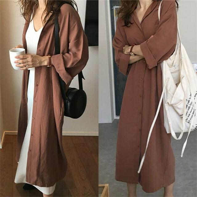 ブラウン レディース ロング シャツワンピース 2way フロントボタン マキシ丈 羽織 Rkab314 M Molly 通販 Yahoo ショッピング