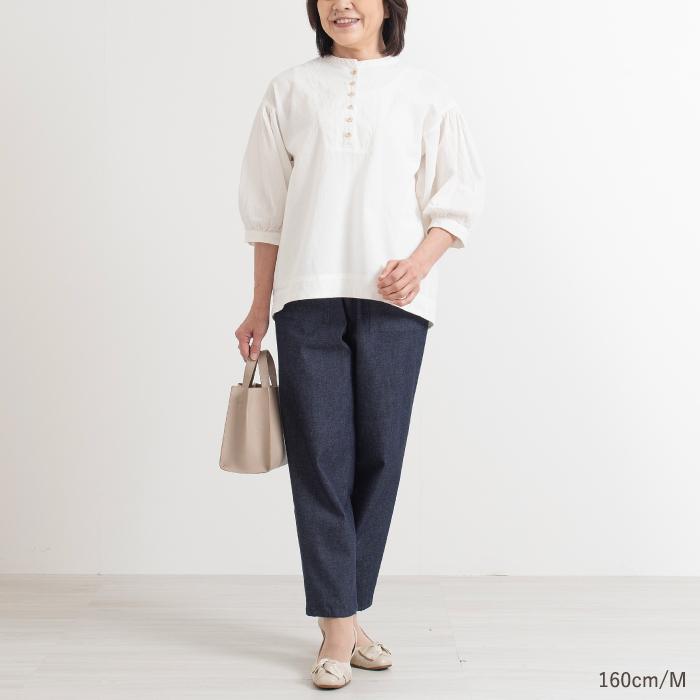 日本製 デニム パンツ ウエストゴム レディース 50代 60代 70代 ミセス 