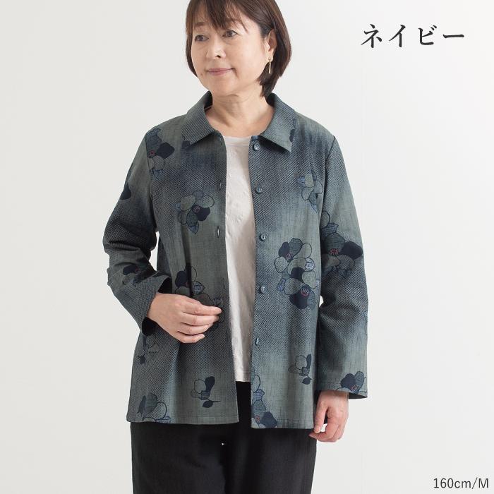 日本製 和椿柄 木綿 ブラウス レディース 70代 ミセス ファッション
