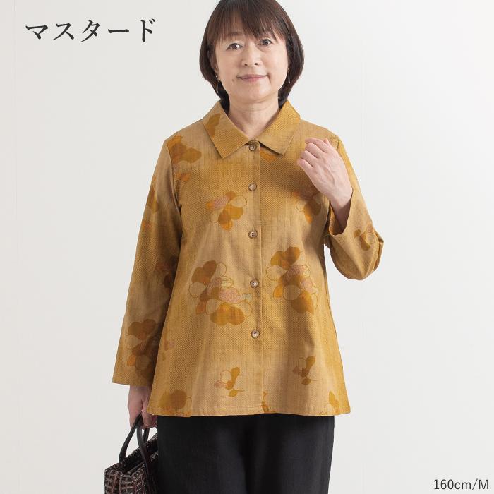 日本製 和椿柄 木綿 ブラウス レディース 70代 ミセス ファッション 