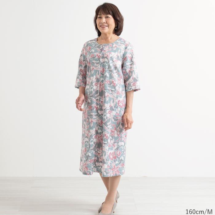 日本製】 高島ちぢみ 前開き リラックス ワンピース レディース