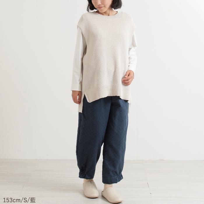 日本製】 股下57cm 低身長さん スッキリ 楽もんぺ Sサイズ 遠州染め 絣