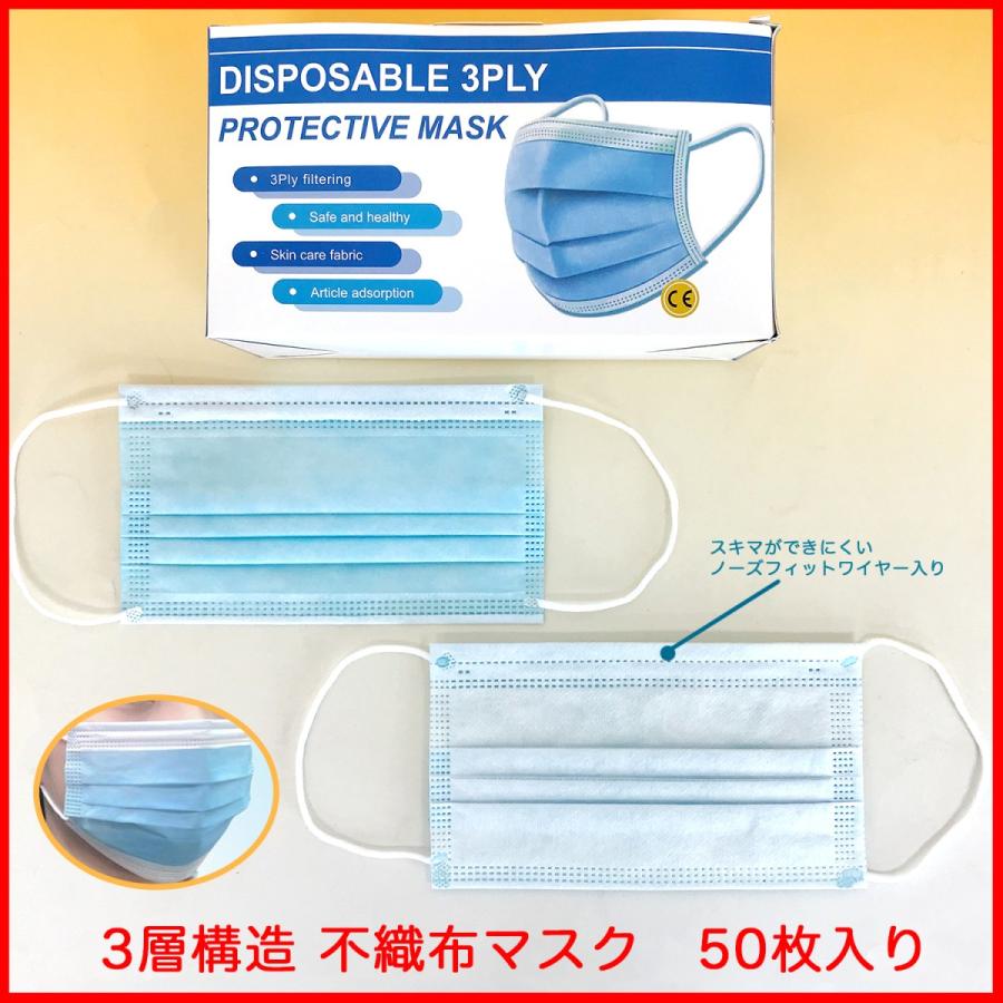 3層構造 不織布マスク 50枚入り ブルー : メモリーオンラインショップ