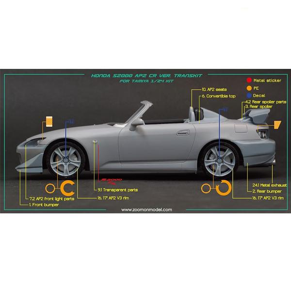 ZoomOn 1/24 Z036 ホンダ S2000 AP2 CR パーツセット レジントランス