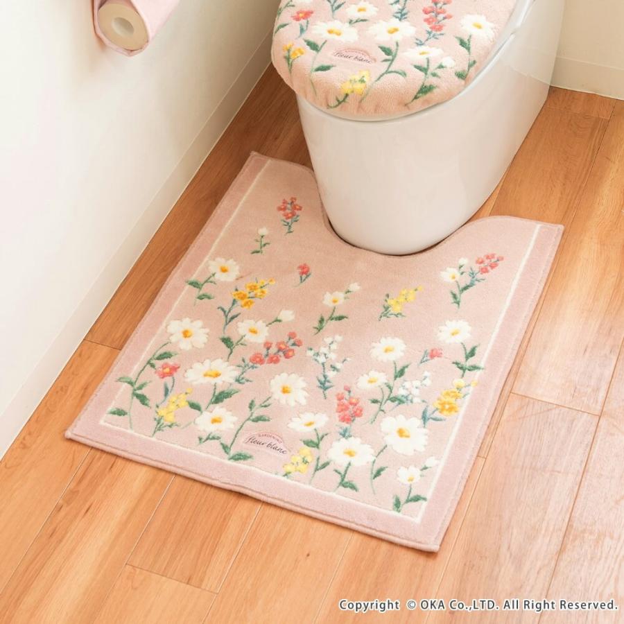 【特価セール】オカ(OKA) フルールブラン ロングトイレマット 4点セット ( オカ トイレマット 約75×63cm フルールブラン 洗える 大判 ロング